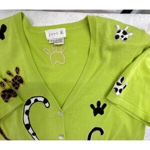Just B‎ Cat-Themed Button-Up Green Cardigan Small